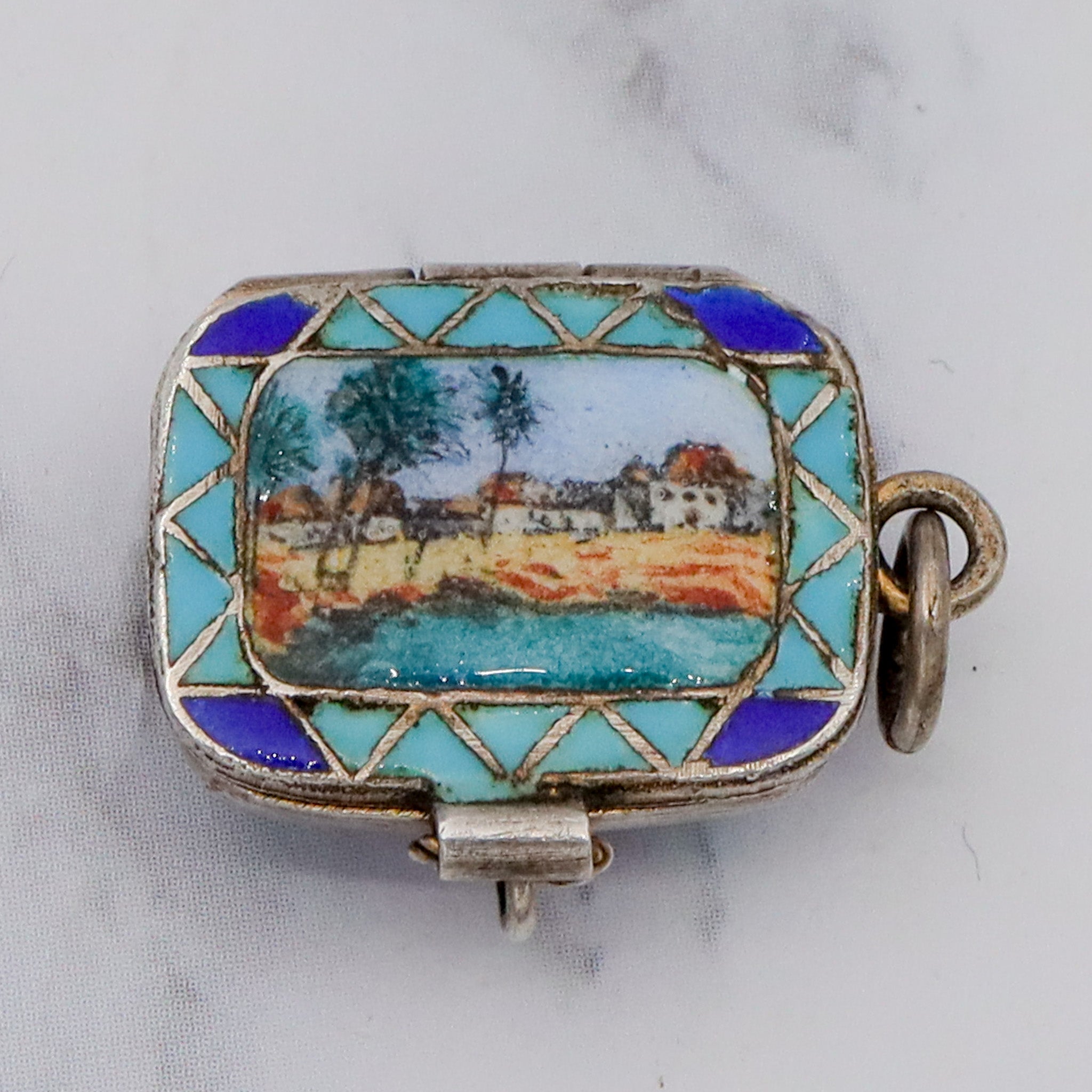 Large antique gilt .800 silver enamel Egyptian Baby Moses basket charm